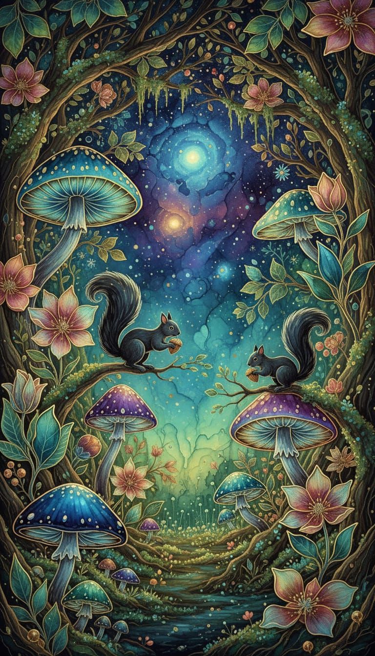 Intricately detailed alcohol ink illustration, deep in the e...