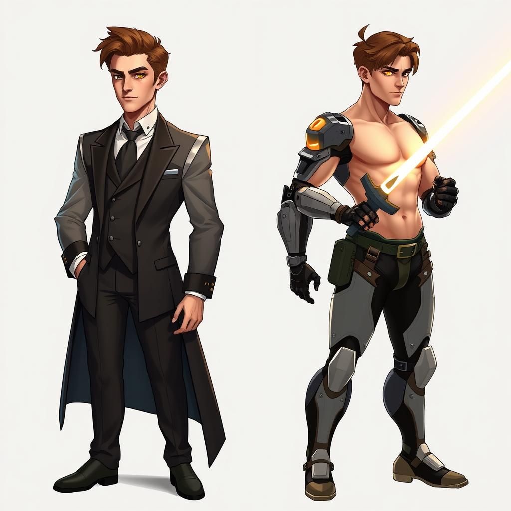 Two contrasting character profile images of Otto, the androi...