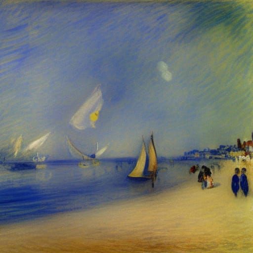 England Beach Scene in Impressionist Style