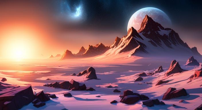 Fantasy Night Sky with Two Moons in Deep Color