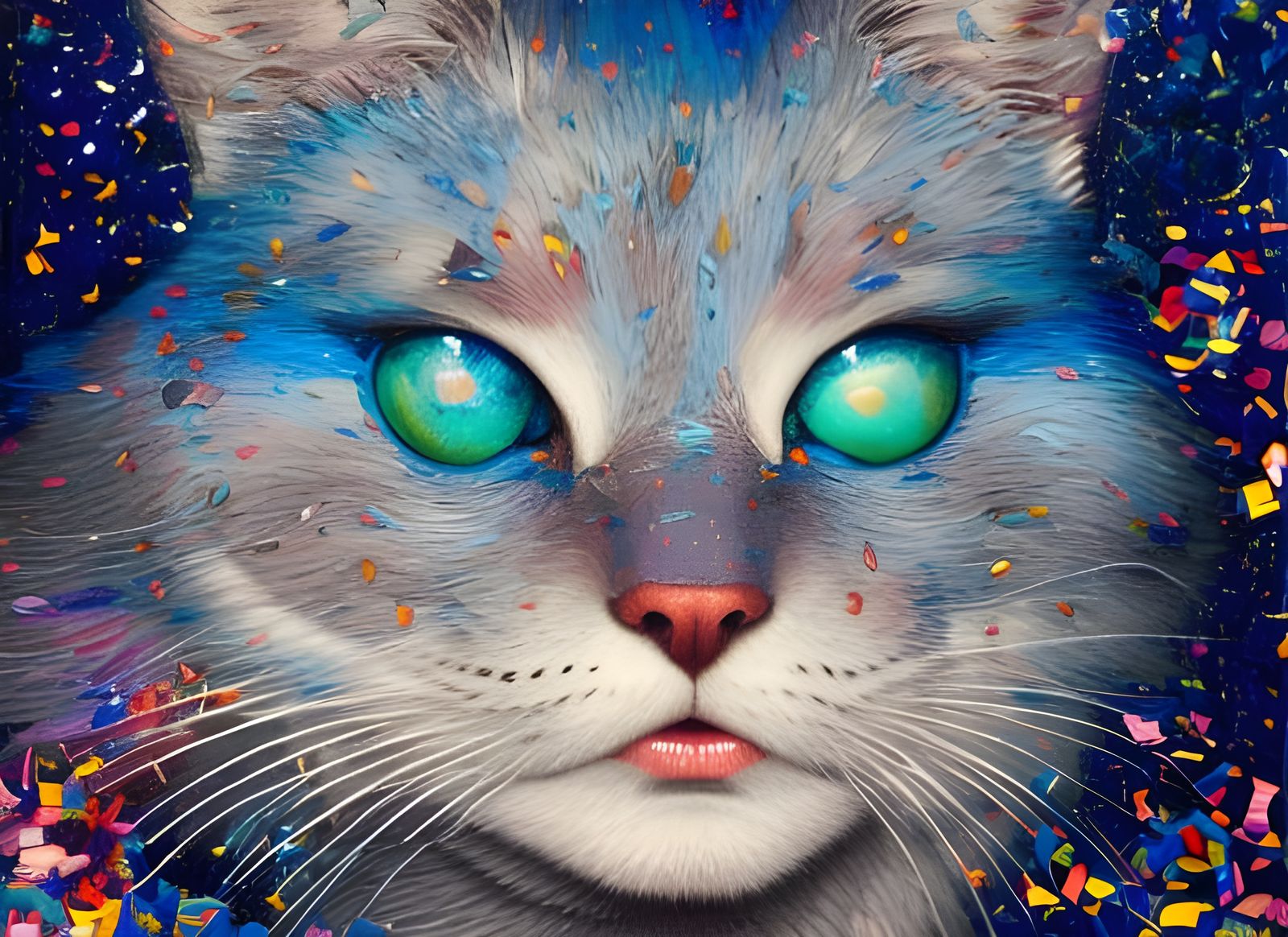 Blue Cat Mosaic Stained Glass Portrait