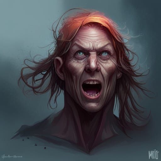 Screaming Witch Portrait in Hyperdetailed Style
