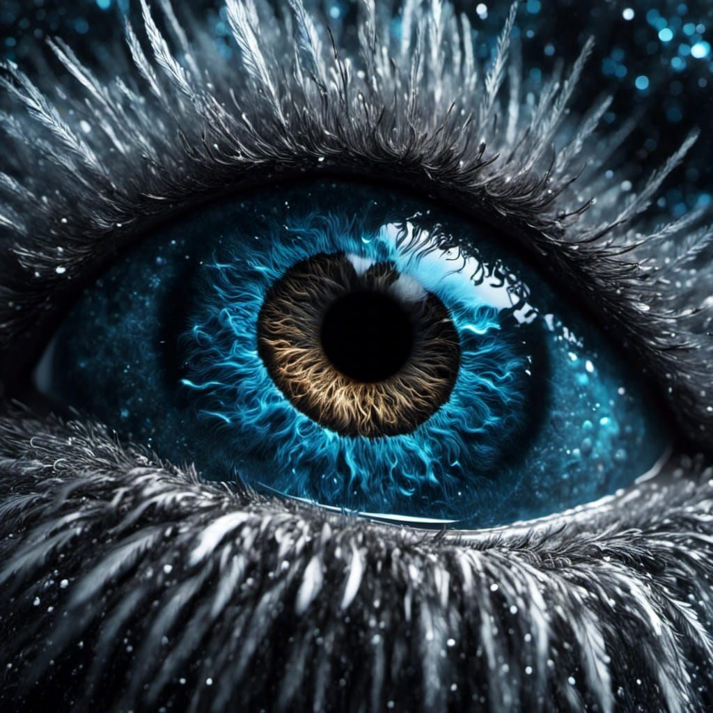 Detailed Creepy Eye with Feather Silhouette