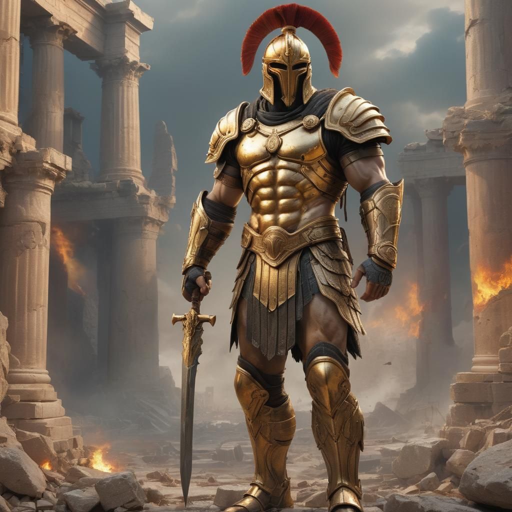 Ares, God of War, in Golden Armor