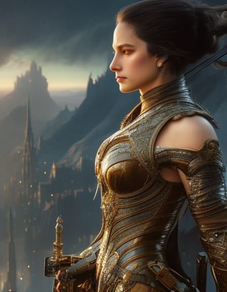 Noble Woman in Leather Hauberk: Fantasy Portrait