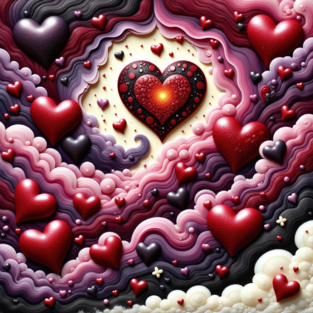 Abstract Romantic Hearts Tunnel Digital Art Poster