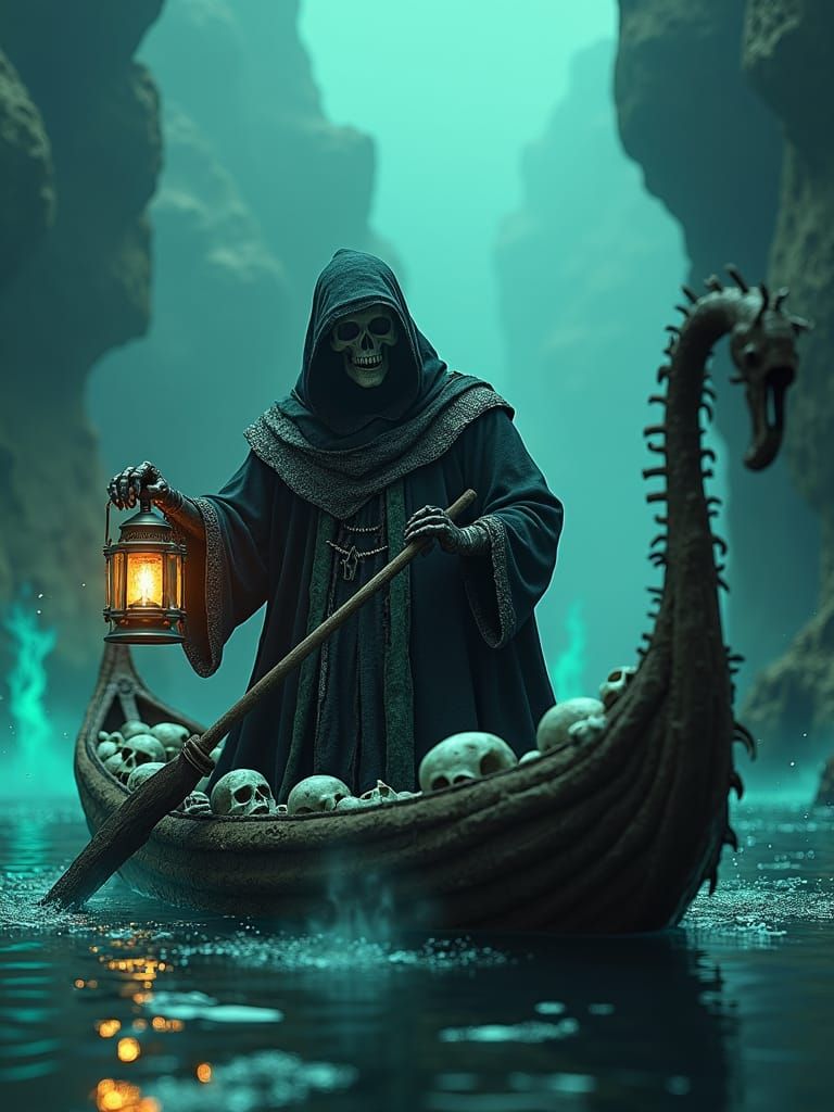 Grim Reaper Rows the Styx in Haunting Beauty
