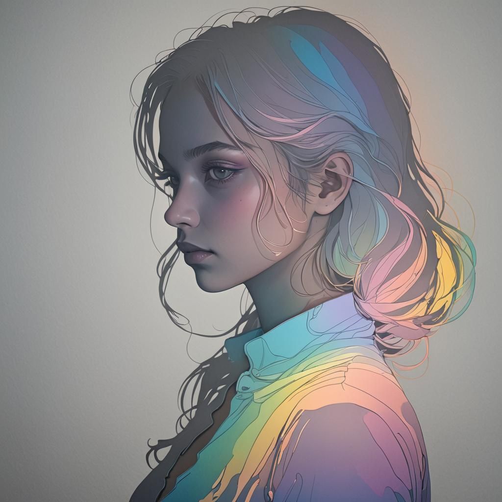 Girl in Darkness: Silhouette Portrait with Rainbow Backdrop