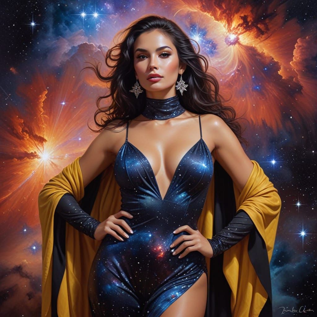 A Glamorous Celestial Portrait in Oil