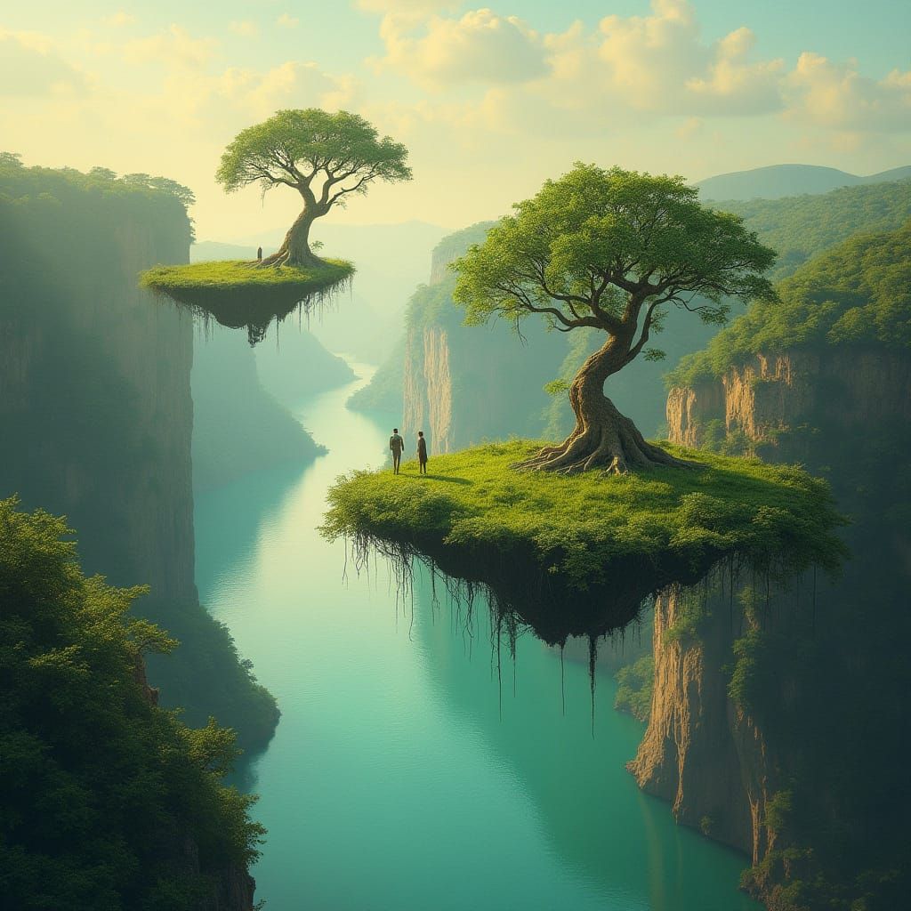 Surreal Sky River Landscape in Golden Afternoon Light