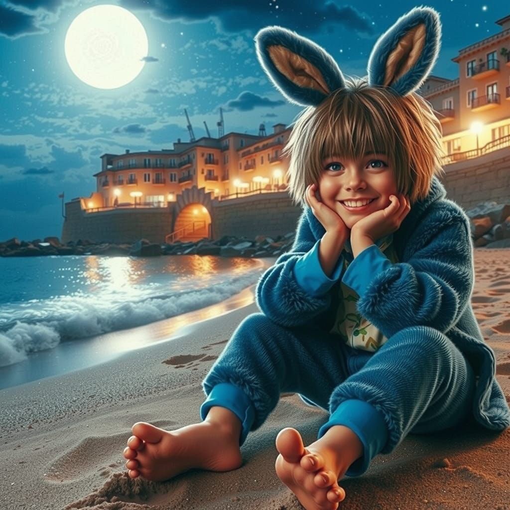 Bunny Surfer in Beachy Cartoon Style