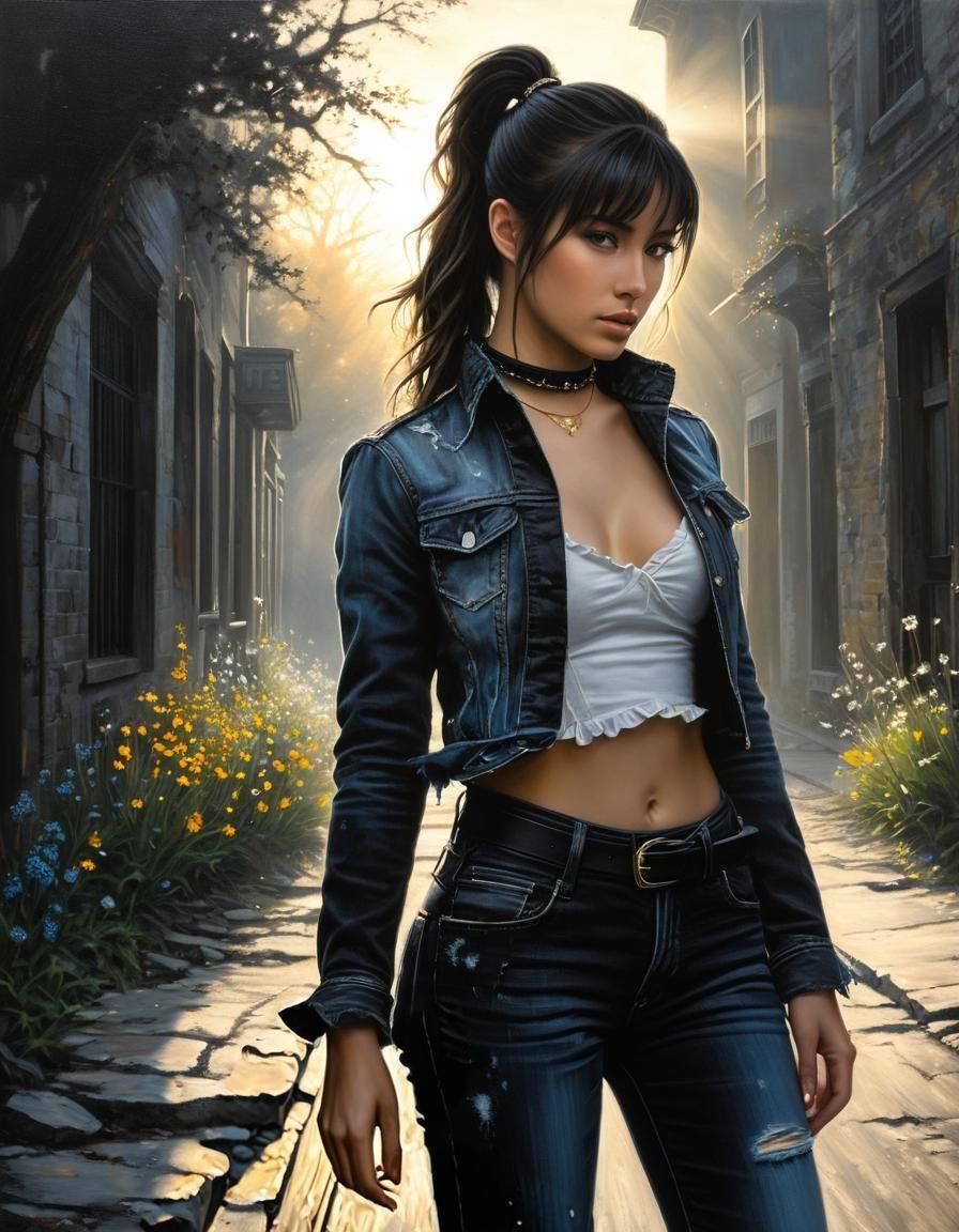 Eve from Stellar Blade: Chiaroscuro Oil Painting