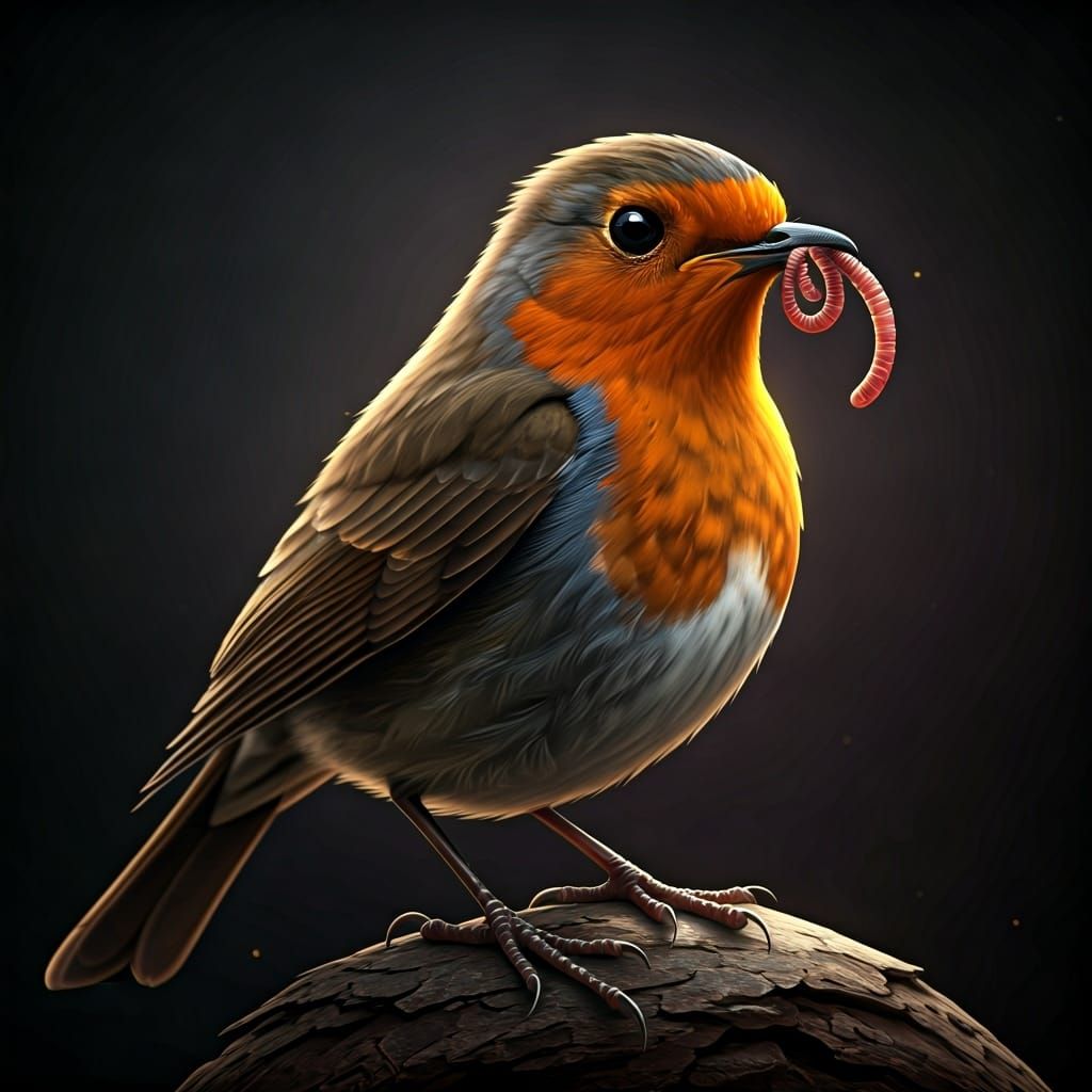 Proud Robin with Worms: Dark Fantasy Concept Art