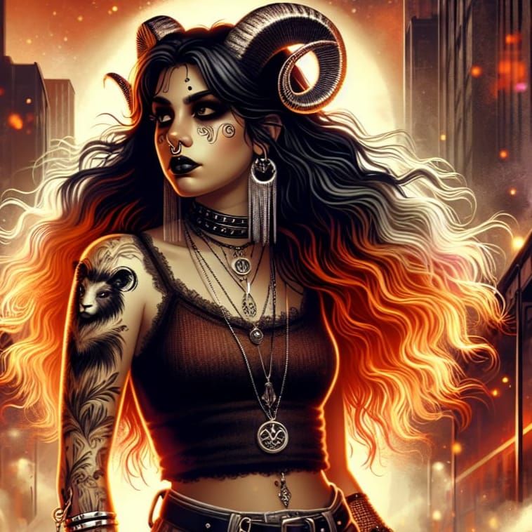 Gothic Hispanic Woman with Fiery Neon Accents