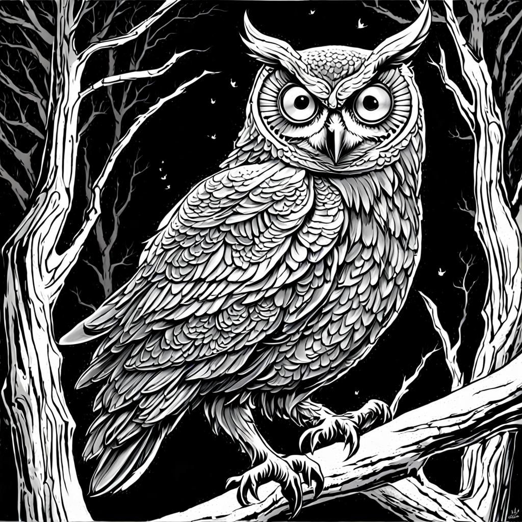 Ominous Owl at Twilight in Comic Art Style