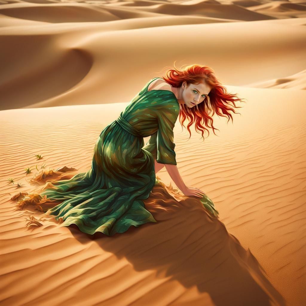Red-Haired Girl Ascending a Sand Dune