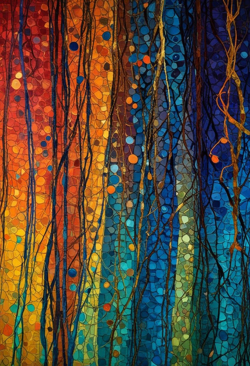 Vibrant Abstract Mosaic Wall Hanging in Expressionist Style