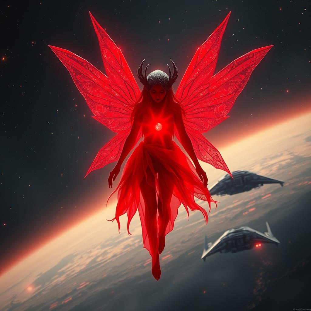 Red Fairy in Space: Digital Matte Painting
