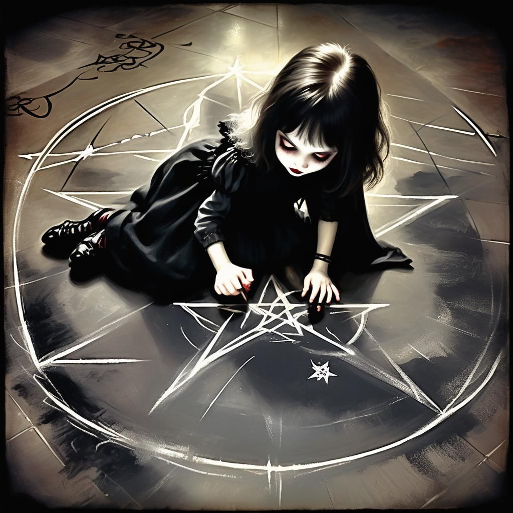 Vintage Photo of Delighted Vampire Drawing Pentagram