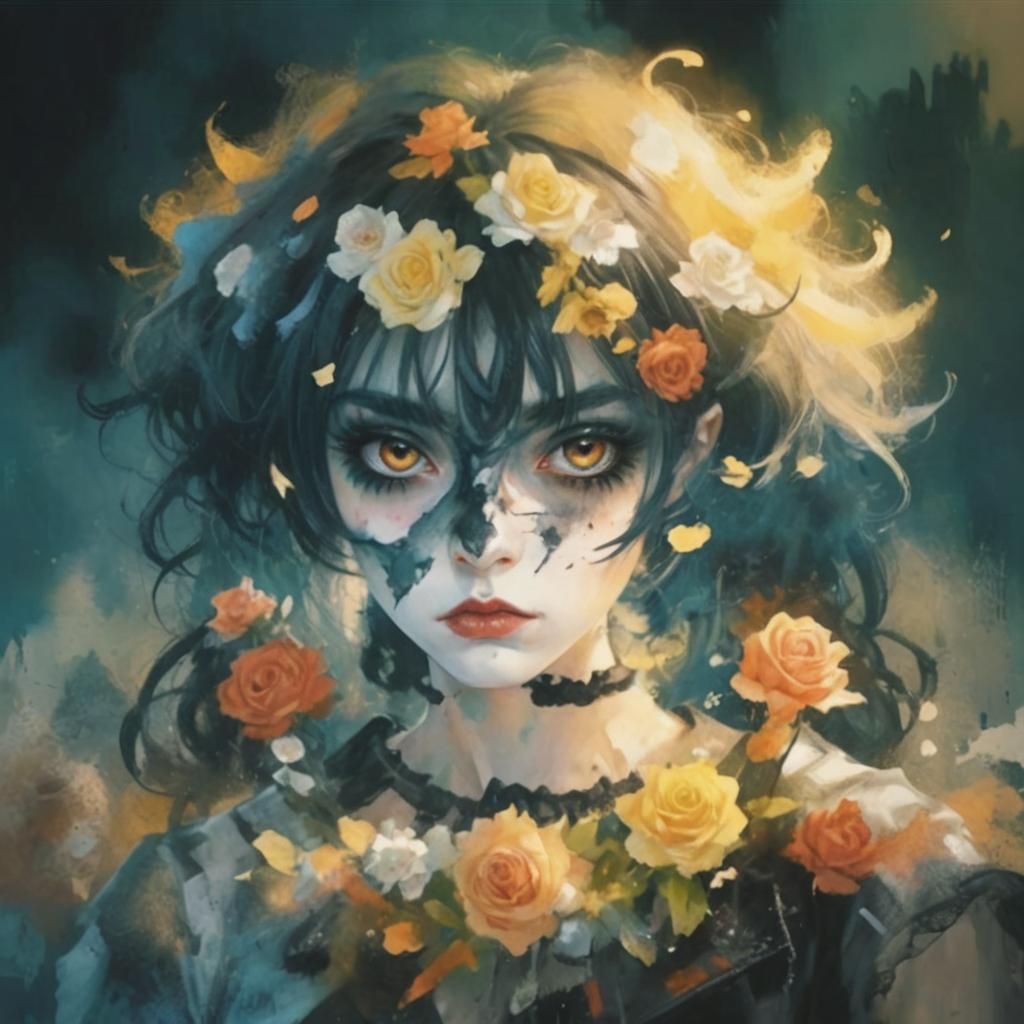 Bored Cute Goth Girl with Smeared Makeup