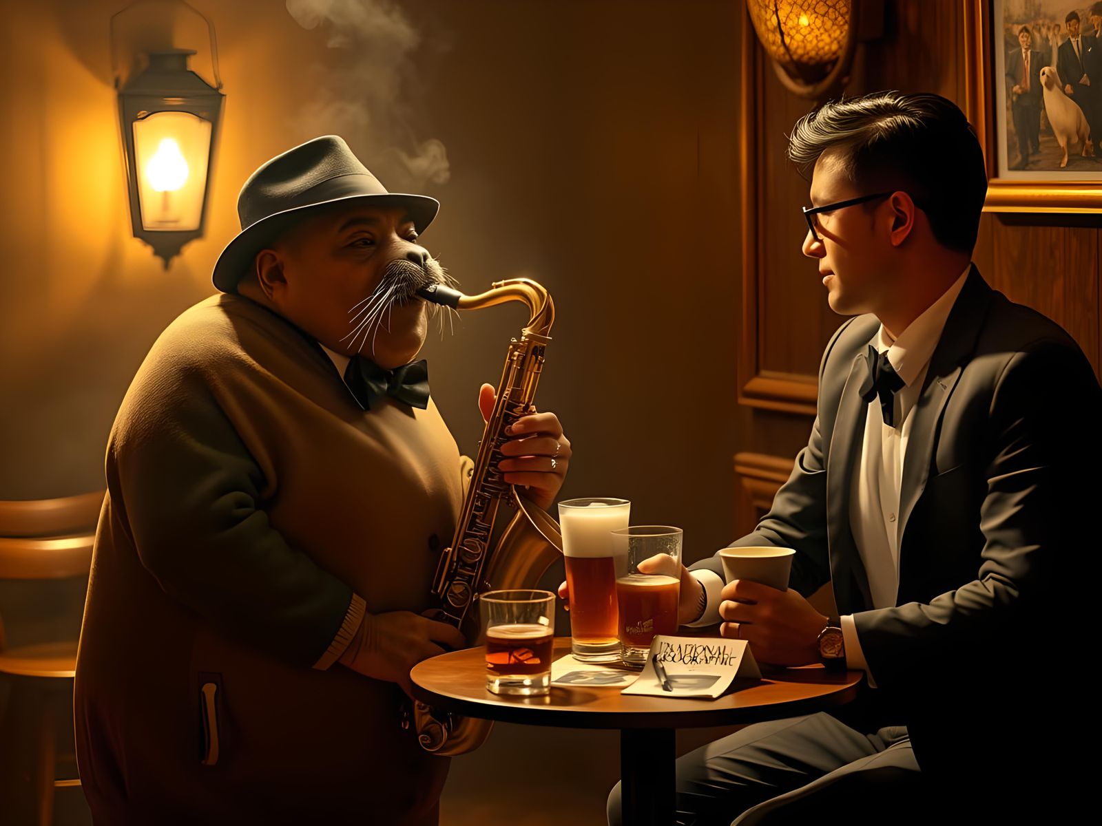 Seal Plays Saxophone in Smoky Jazz Bar