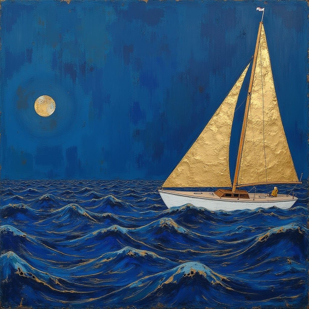 Caravel Ship Sailing on a Textured Ocean