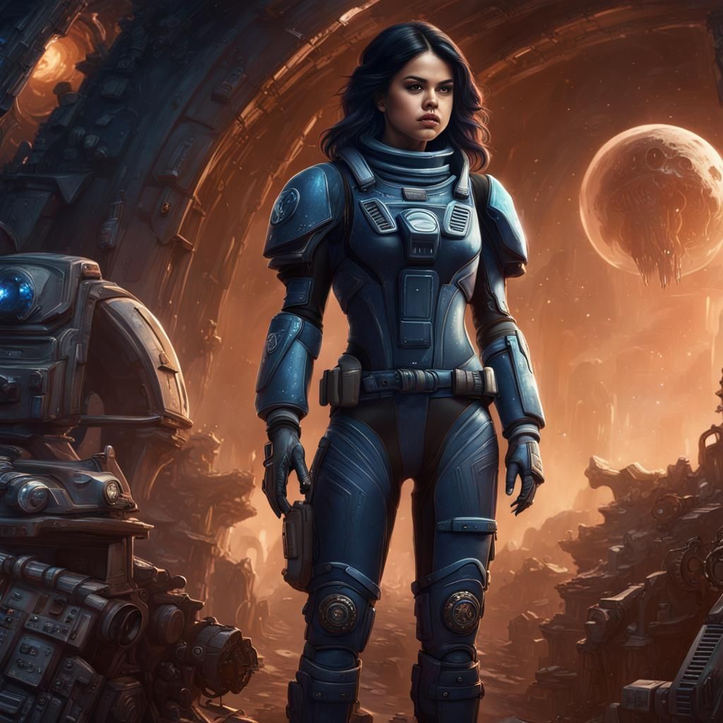 Woman in Spacesuit with Space Marine, Digital Art