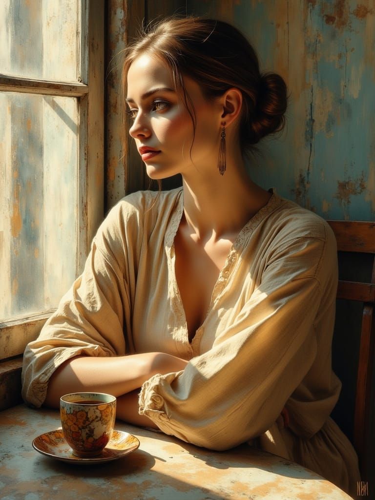 Painterly Portrait of a Woman by Sunlit Window