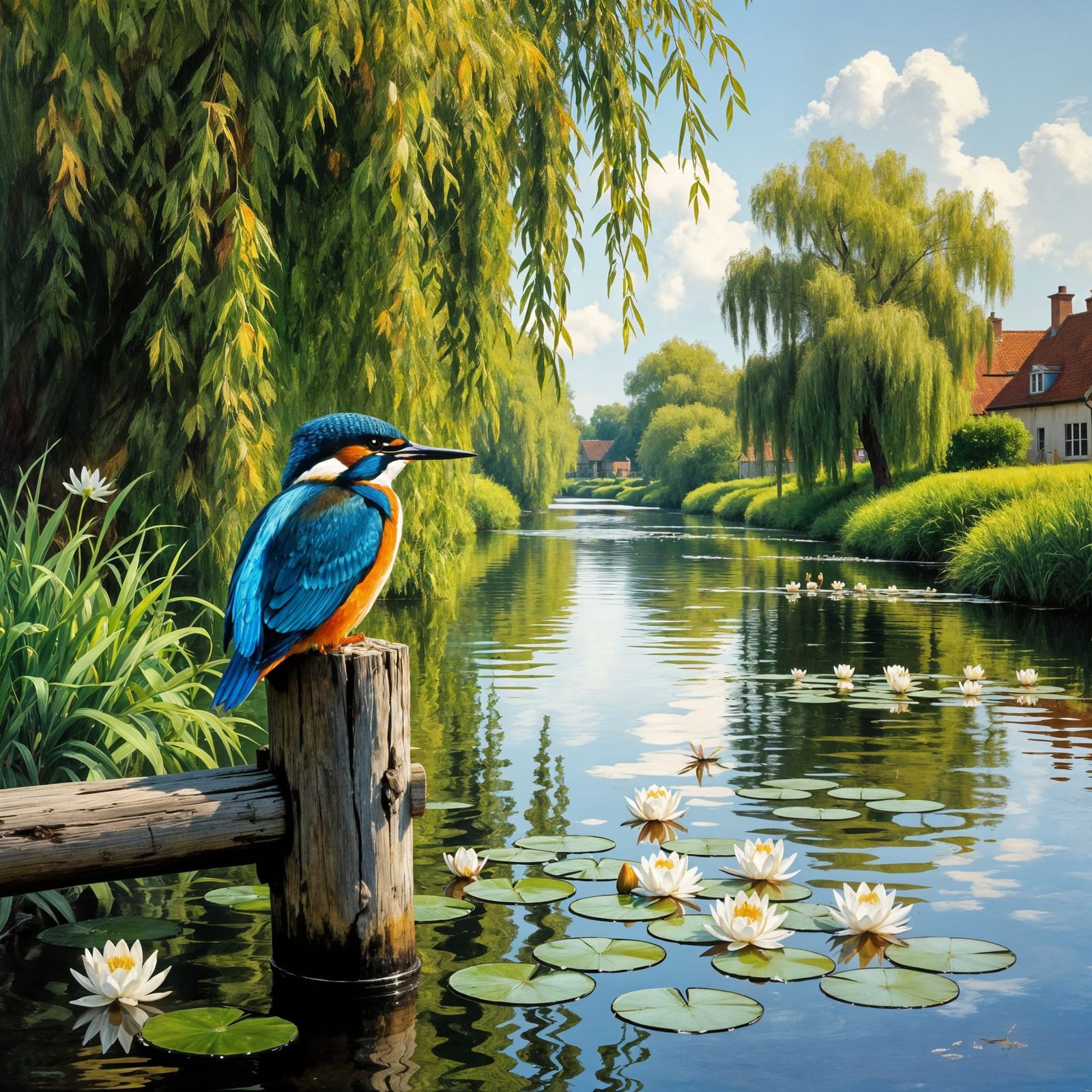 Kingfisher by River in Dutch Golden Age Style