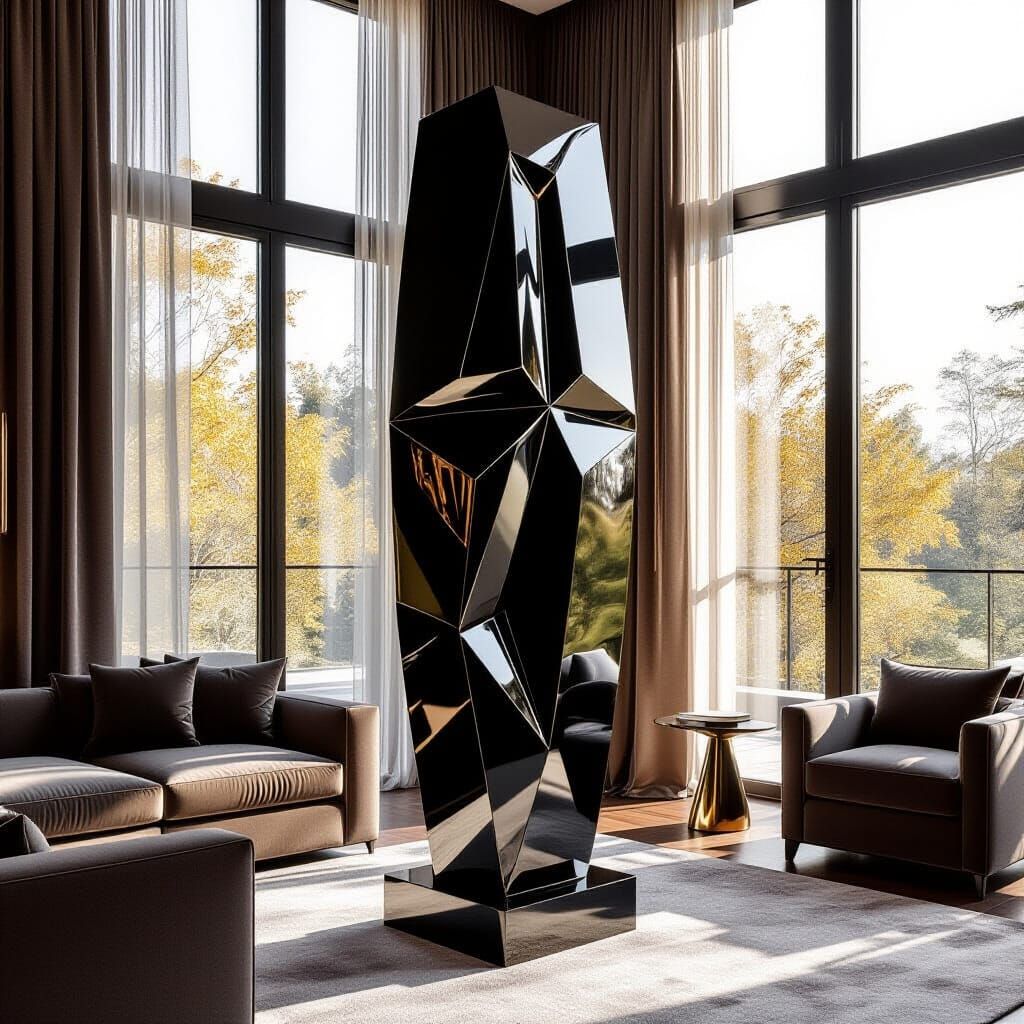 Tribal Abstract Sculpture in Luxurious Living Room