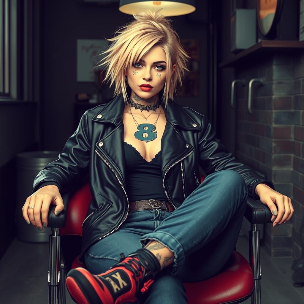 Punk Goddess in Electric Wheelchair with 8 Tattoo