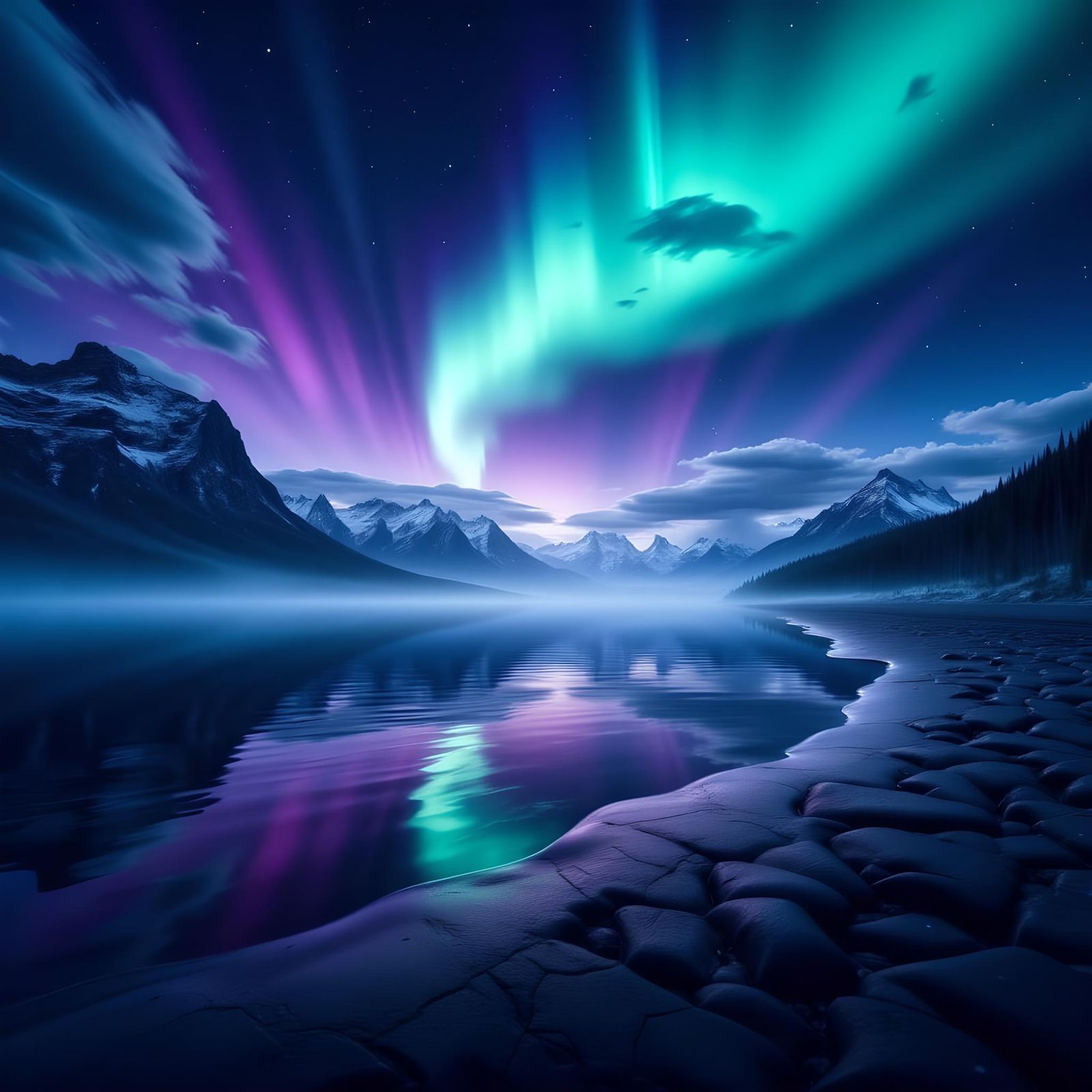 Spectacular Aurora Borealis Under a Starry Sky