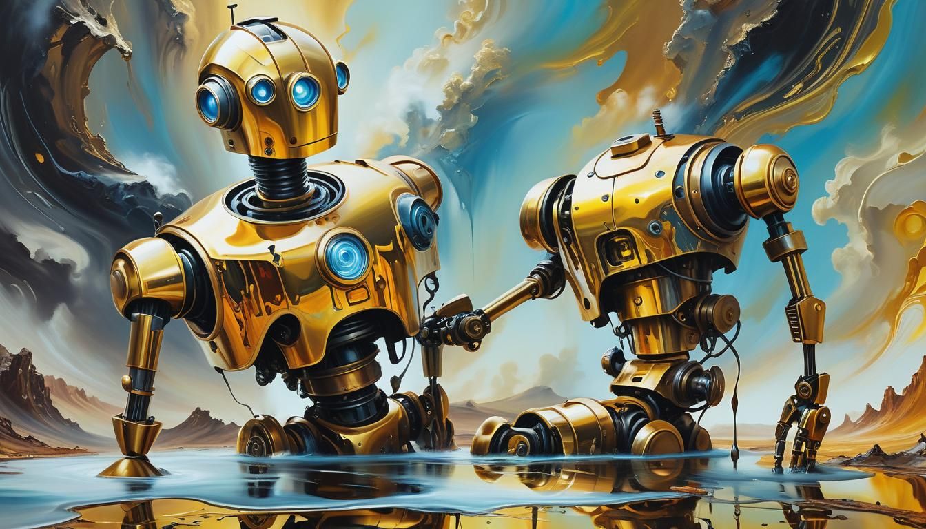 Surreal Steam-Powered Robot in Oil on Canvas