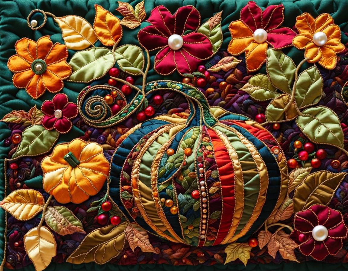 Enchanted Autumn Gourd in Quilted Patchwork Style