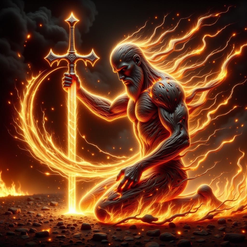 Freyr, Viking God of Fire, in Fiery Supplication with Crysta...