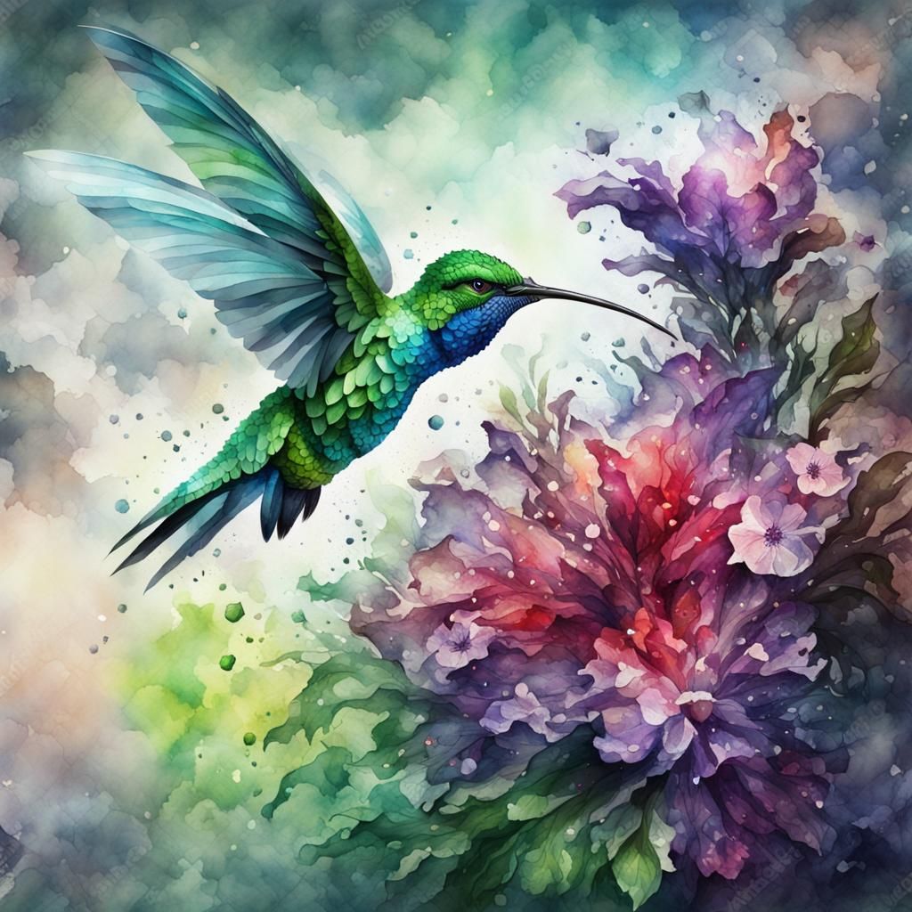 Watercolor Hummingbird with Hulk Face