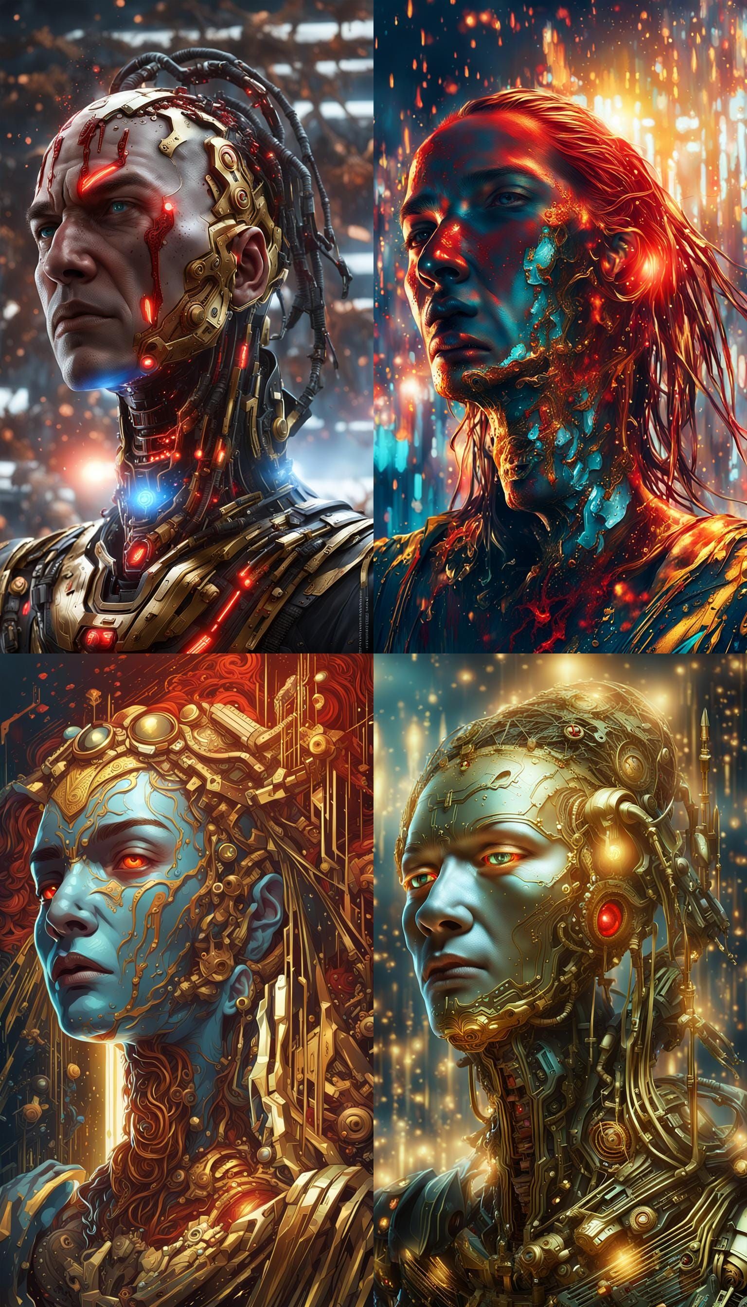Cyborg Portrait: Gold Tears in Steampunk Style