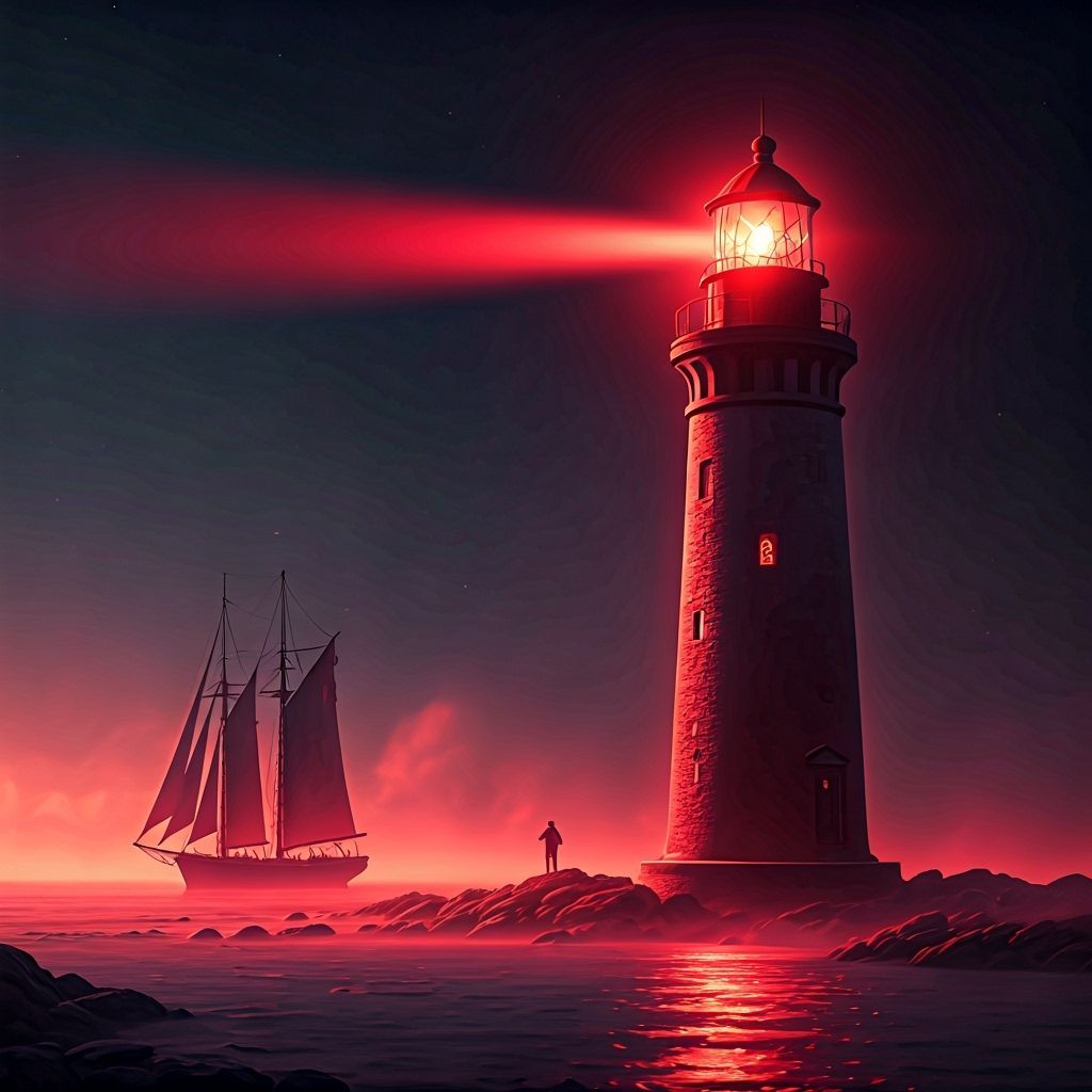 Majestic Lighthouse Radiating Fire Red Light