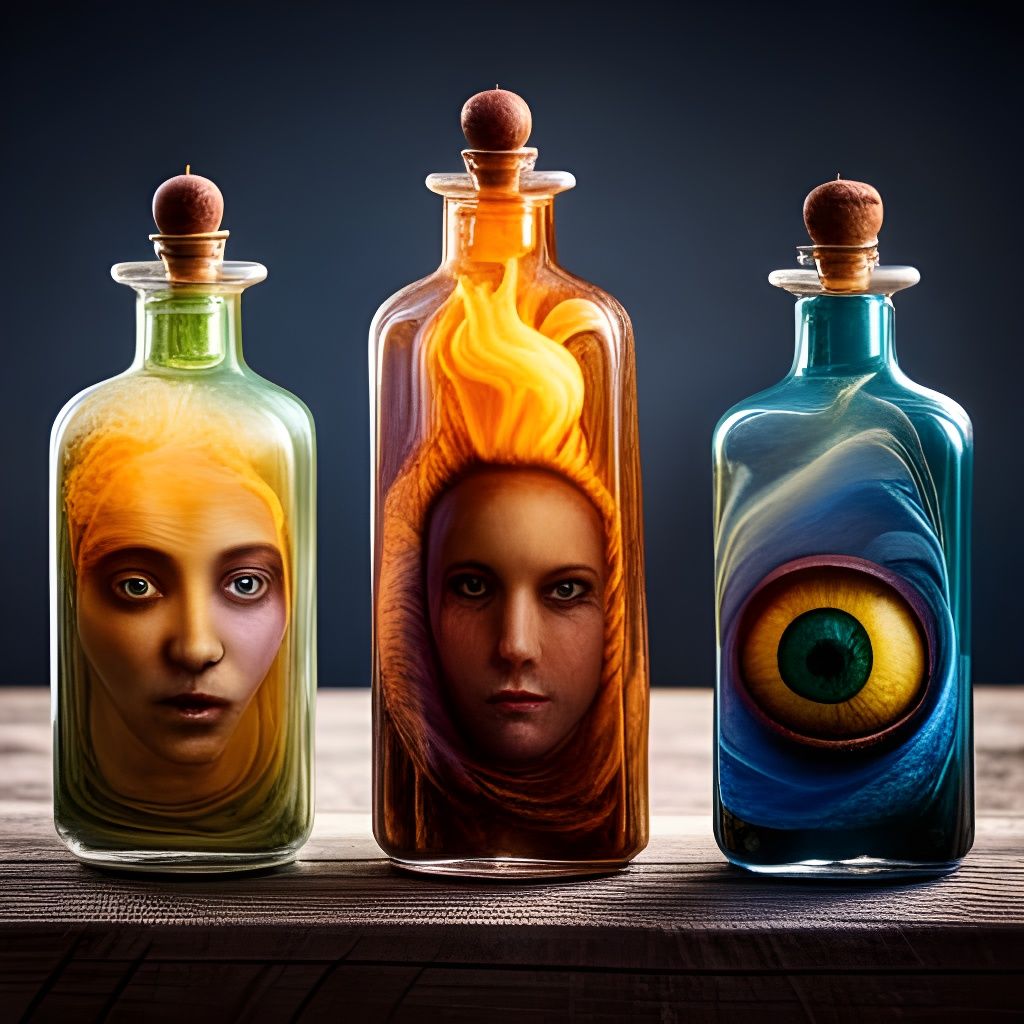 Antique Apothecary Bottles with Eyeballs and Candles