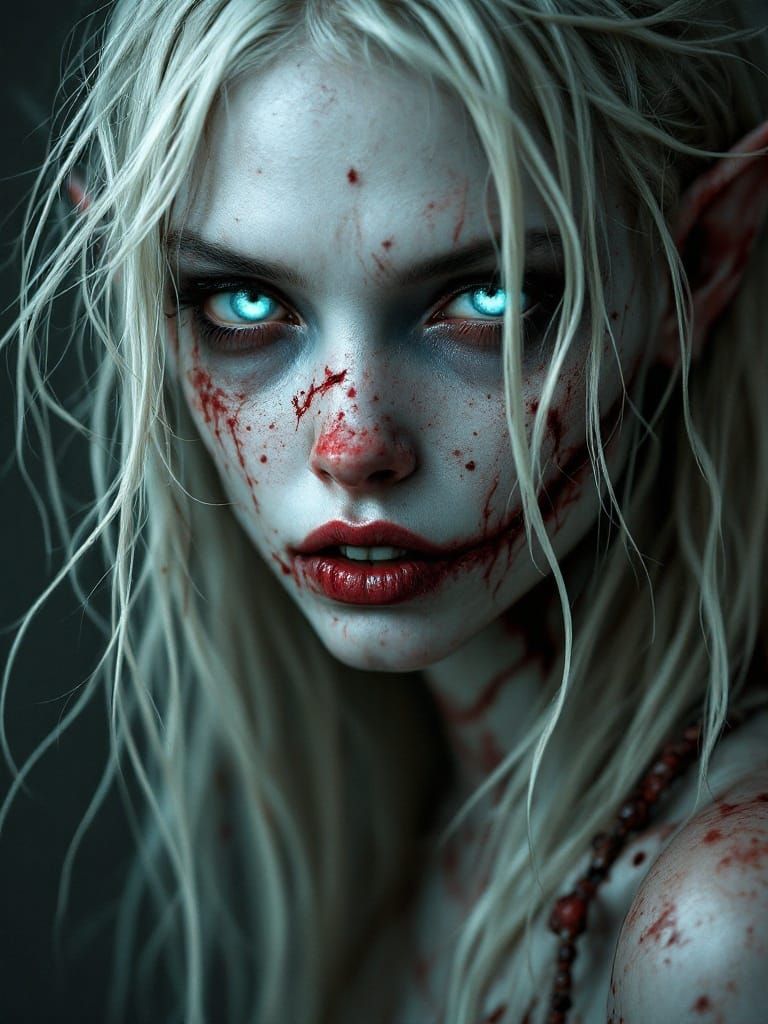 Hauntingly Beautiful Zombie Female Elf Portrait in Dark, Sur...