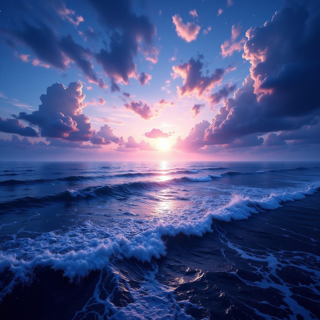 Luminous Indigo and Pink Seascape in Atmospheric Style