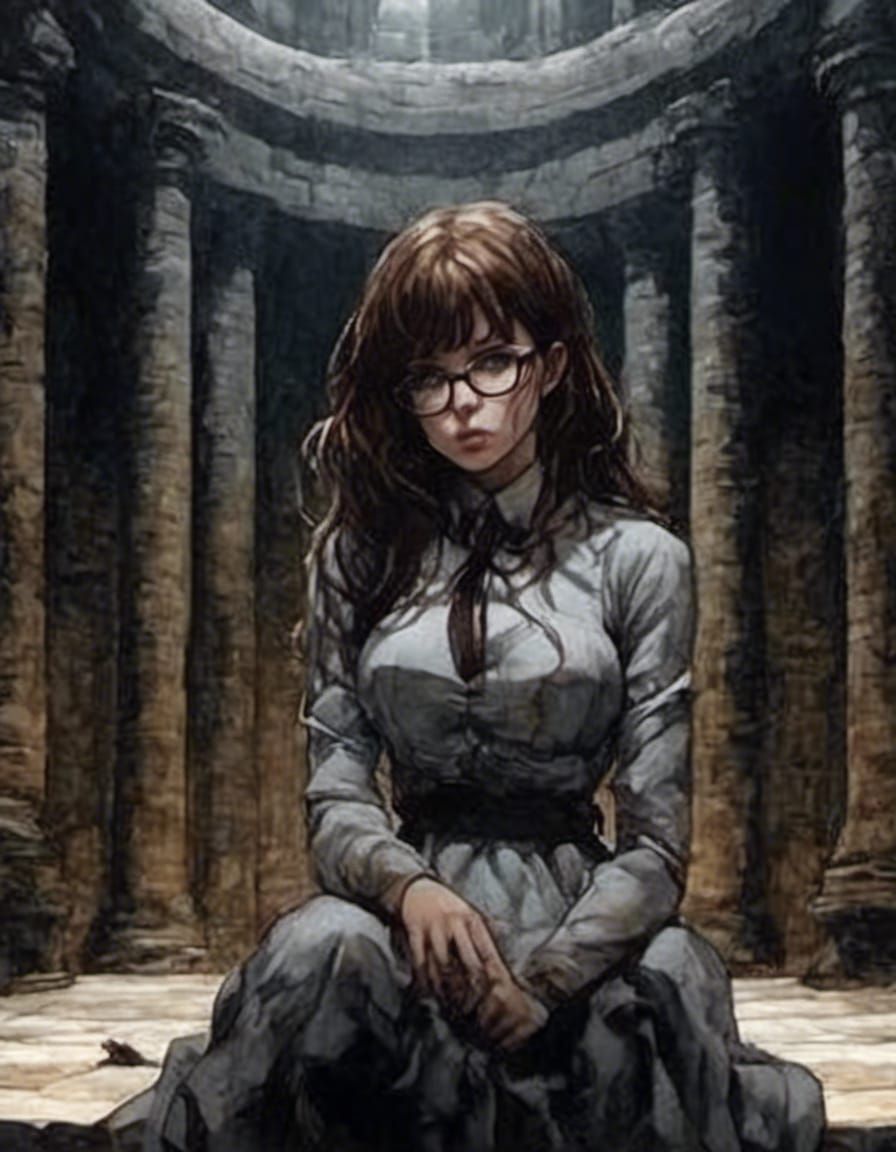 Crimson-Eyed Mummy Girl in a Dark Dungeon