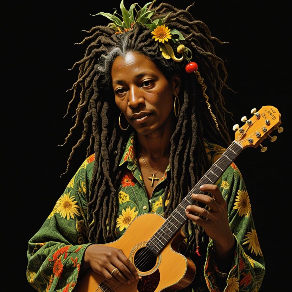 Surrealistic Portrait of a Rasta Queen Made of Musical Instr...