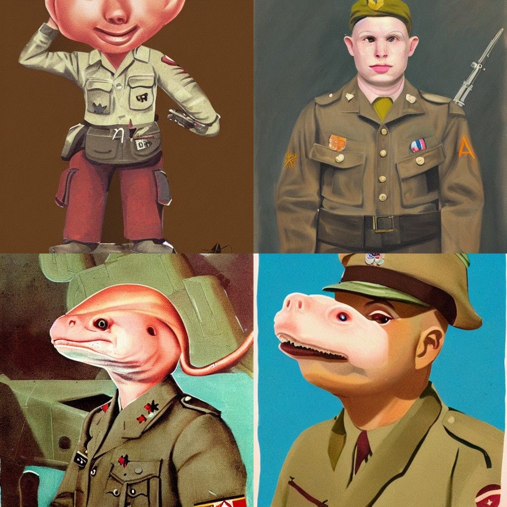Proud Axolotl Soldier Portrait in World War 2