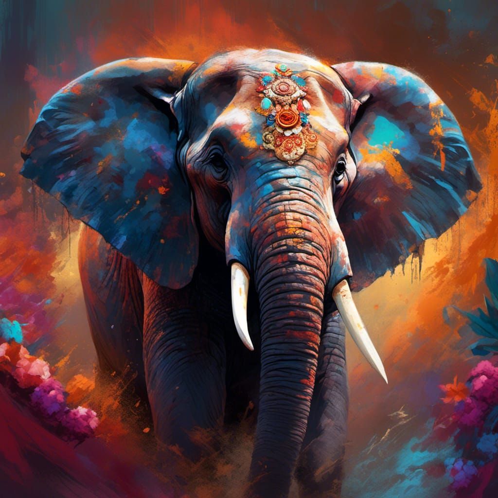 Kapila: Hyperrealistic Elephant Consort in Splash Art