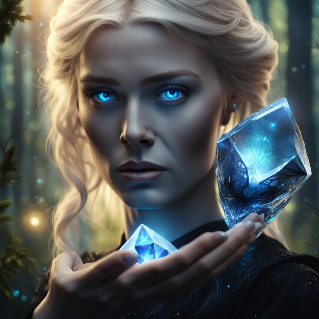 Woman with Crystal in Mystical Forest