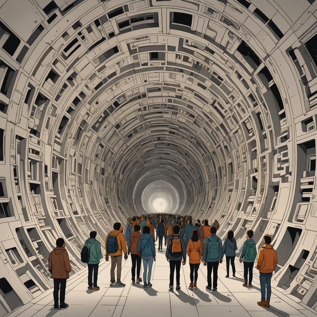 Otherworldly Tunnel Scene in Vector Art Style