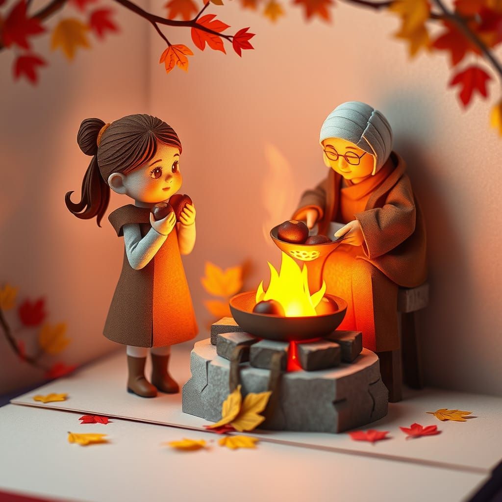 Autumn Pop-Up Book: Girl with Chestnuts