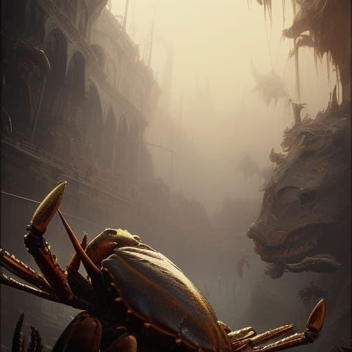 Hyperdetailed Fossil Crab in Dark Fantasy Style