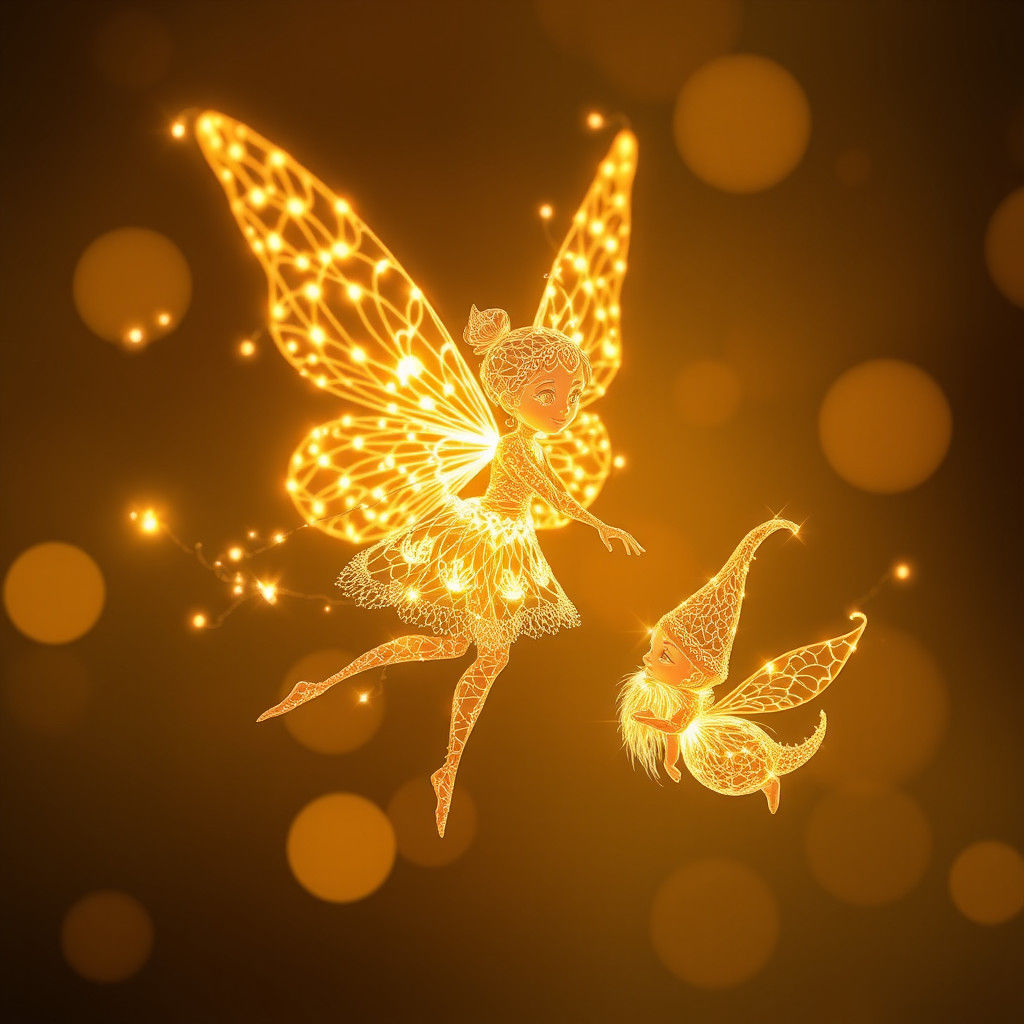 Luminous Fairy and Gnome in Dreamlike Landscape